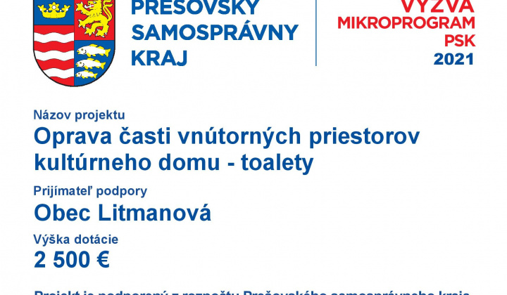 Projekt - Oprava časti vnútorných priestorov kultúrneho domu - toalety