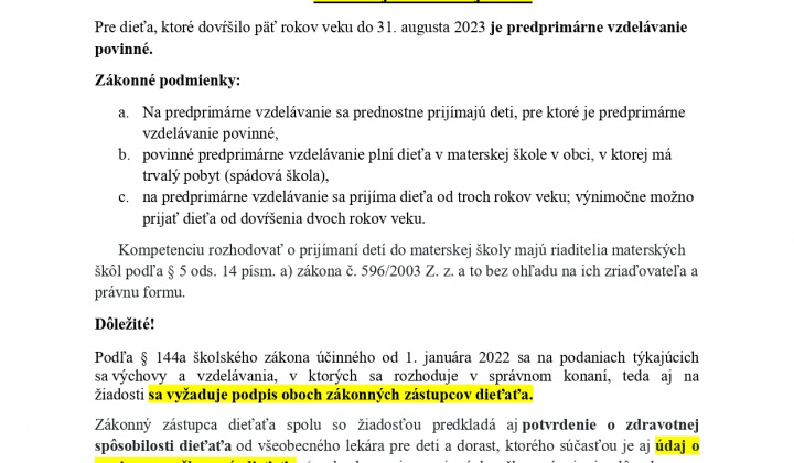 Zápis detí do Materskej školy Litmanová na školský rok 2023/2024