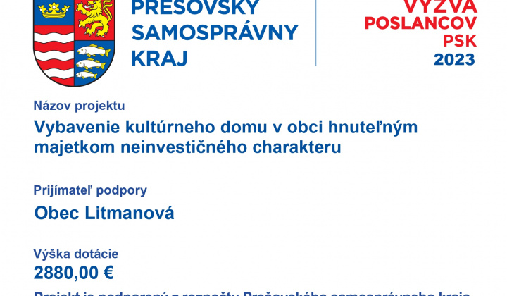 Projekt - Vybavenie kultúrneho domu v obci hnuteľným majetkom neinvestičného charakteru