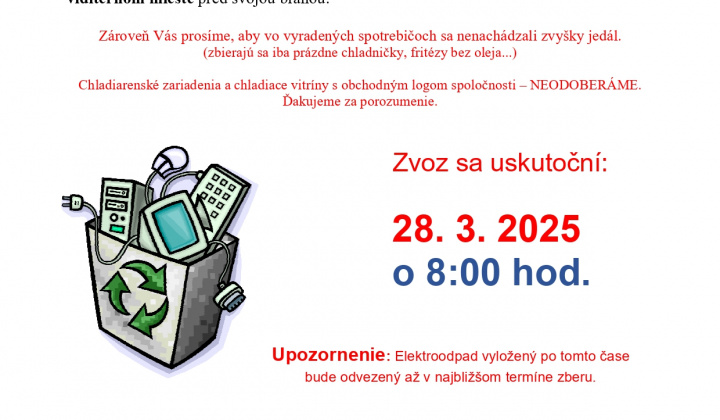 Spoločnosť H+EKO, spol. s r.o. uskutoční v obci zvoz nefunkčných elektrospotrebičov