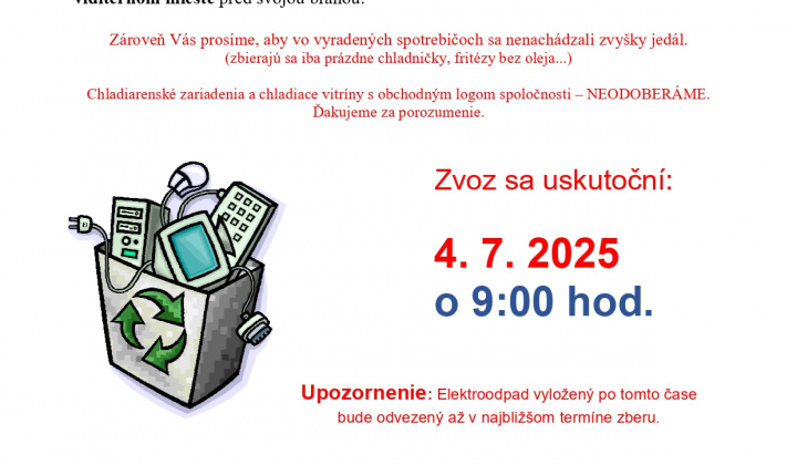 Spoločnosť H+EKO, spol. s r.o. uskutoční v obci zvoz nefunkčných elektrospotrebičov