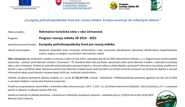 Projekt - Rekreačno-turistická zóna v obci Litmanová