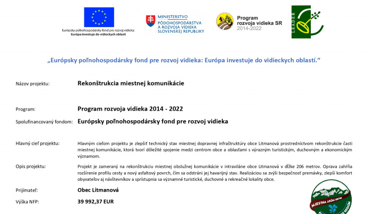 Projekt - Rekonštrukcia miestnej komunikácie