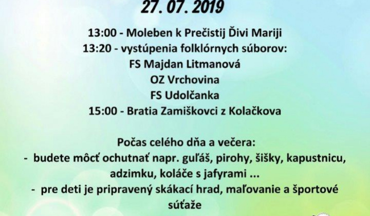 Program podujatia - Litmanovské slávnosti - 27.07.2019